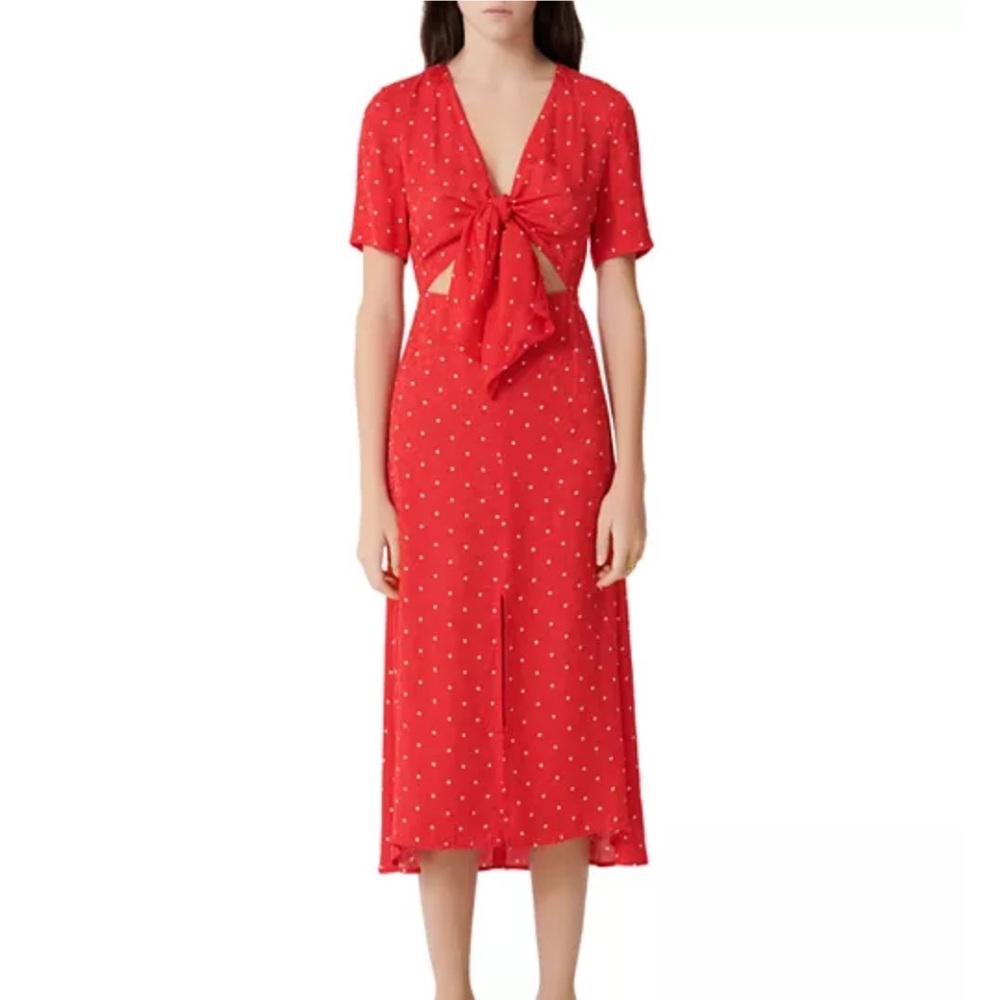Maje Rinoui Tie-Front Polka Dot Dress